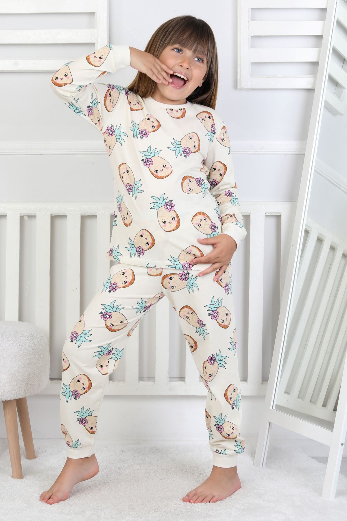 Cute Ananas Desenli Kız Çocuk Pijama Takımı