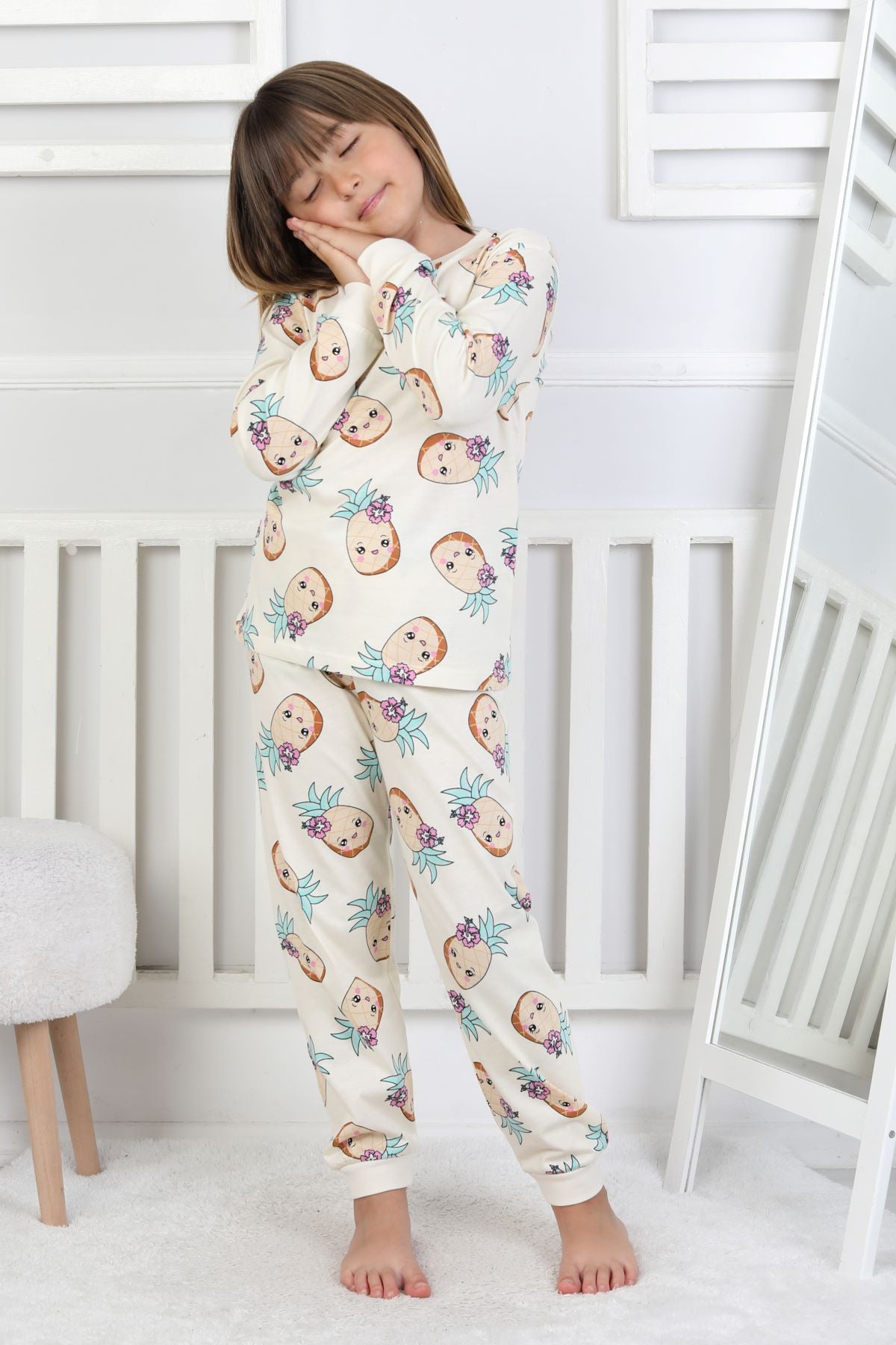 Cute Ananas Desenli Kız Çocuk Pijama Takımı