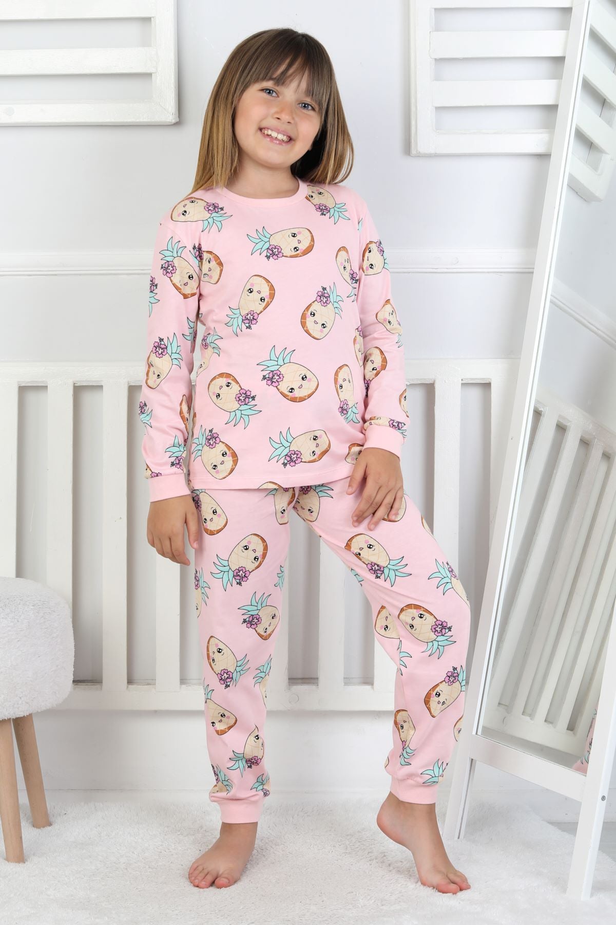 Cute Ananas Desenli Kız Çocuk Pijama Takımı