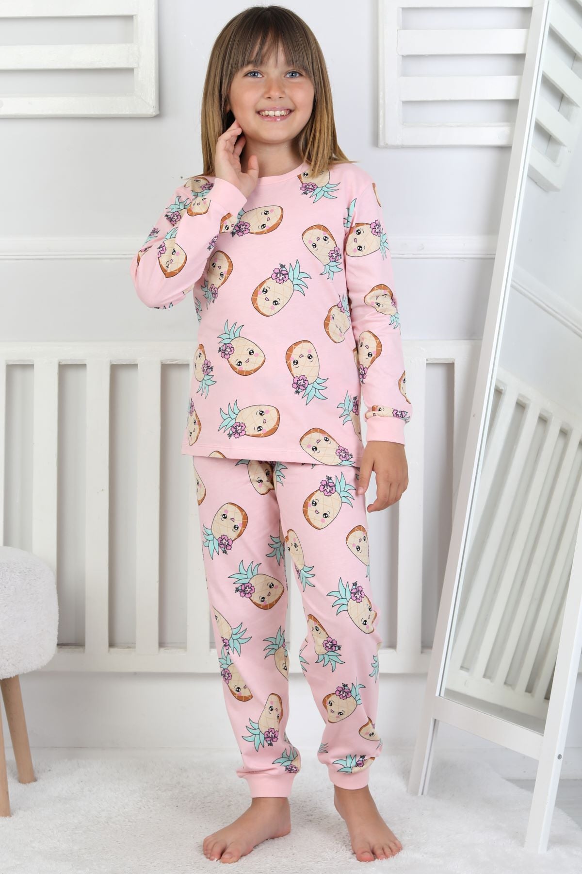 Cute Ananas Desenli Kız Çocuk Pijama Takımı