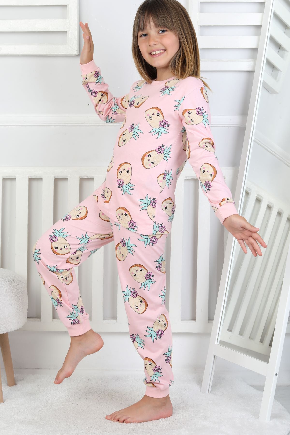 Cute Ananas Desenli Kız Çocuk Pijama Takımı