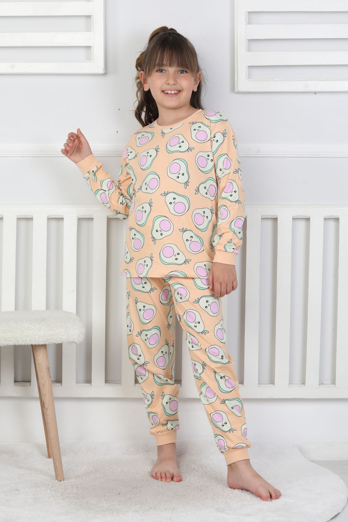 Cute Avocado Desenli Kız Çocuk Pijama Takımı
