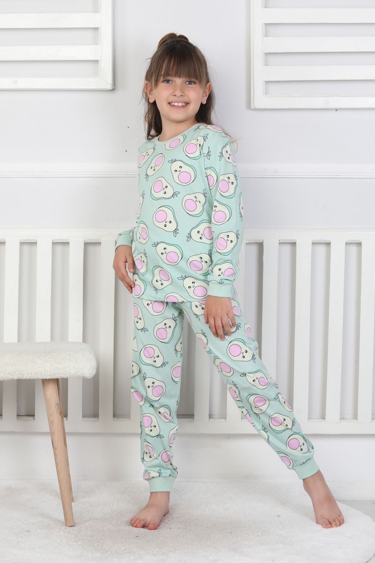 Cute Avocado Desenli Kız Çocuk Pijama Takımı