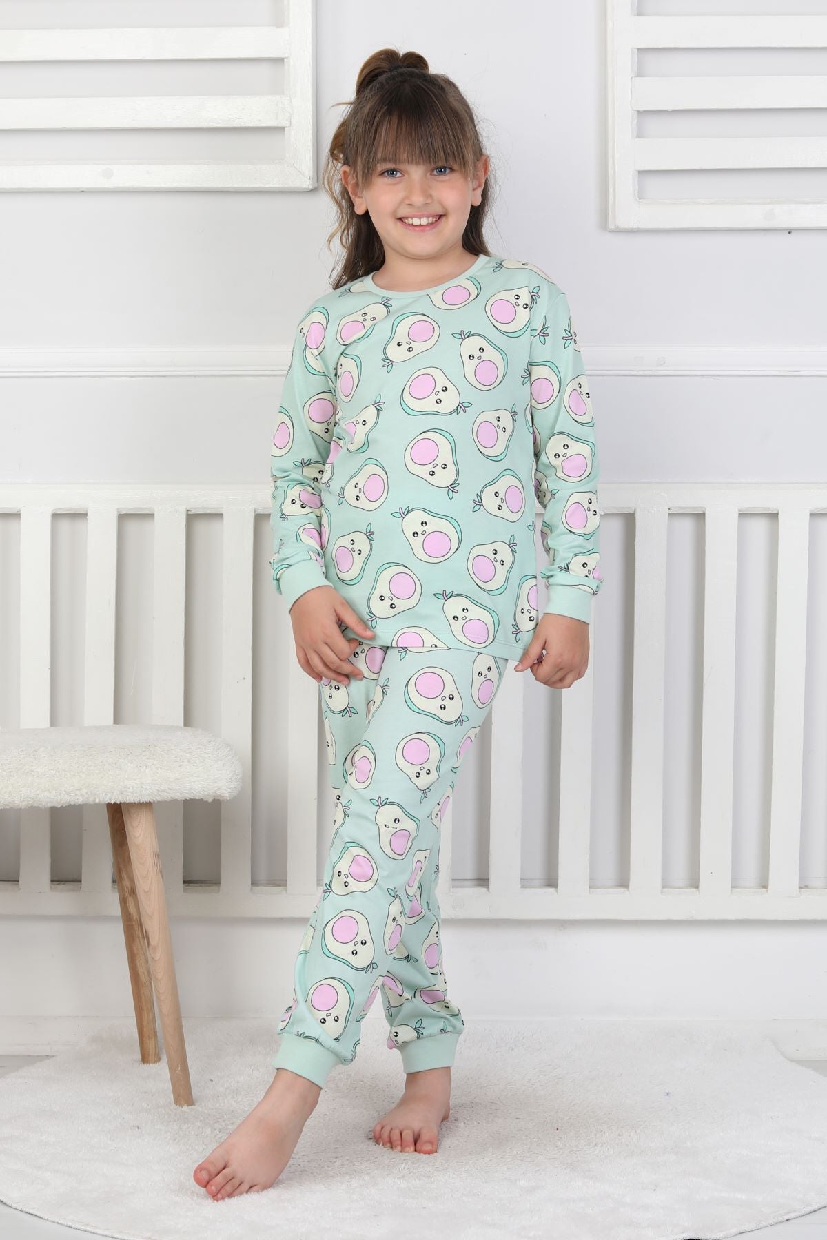 Cute Avocado Desenli Kız Çocuk Pijama Takımı