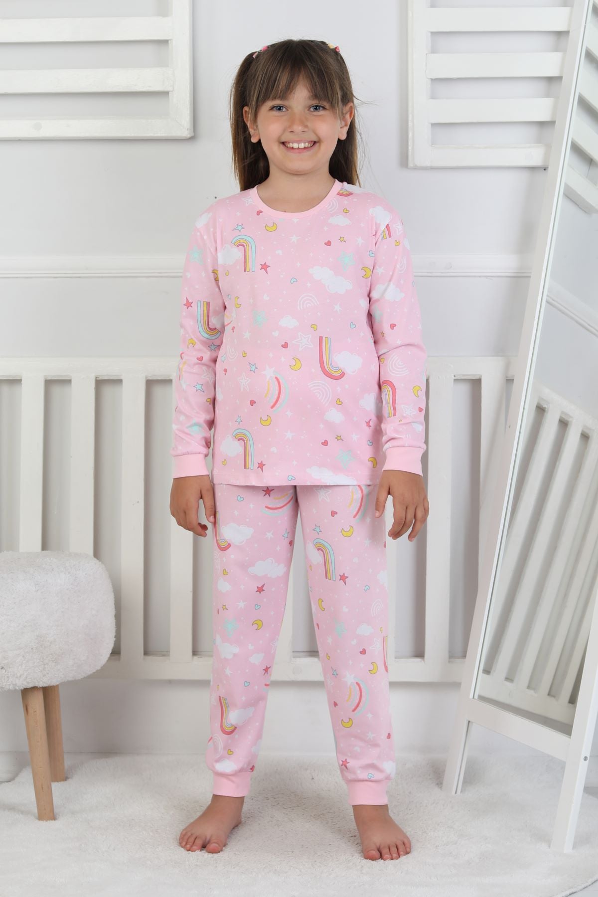 Cute Dreams Pattern Uzun Kollu Kız Çocuk Pijama Takımı