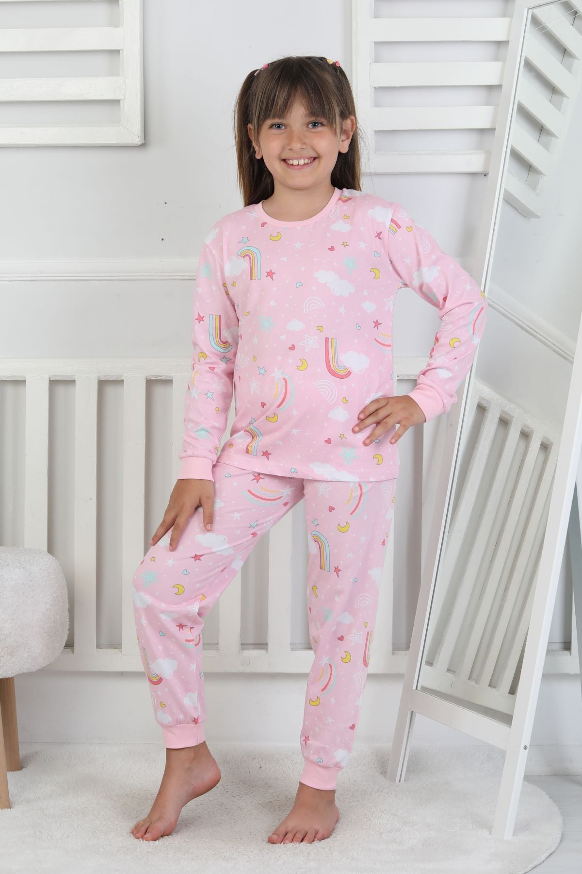 Cute Dreams Pattern Uzun Kollu Kız Çocuk Pijama Takımı