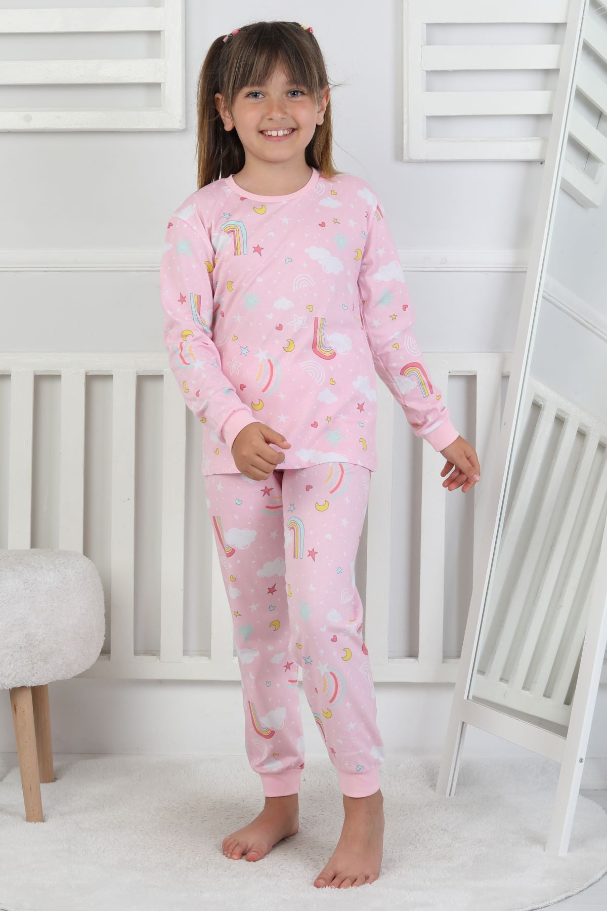 Cute Dreams Pattern Uzun Kollu Kız Çocuk Pijama Takımı