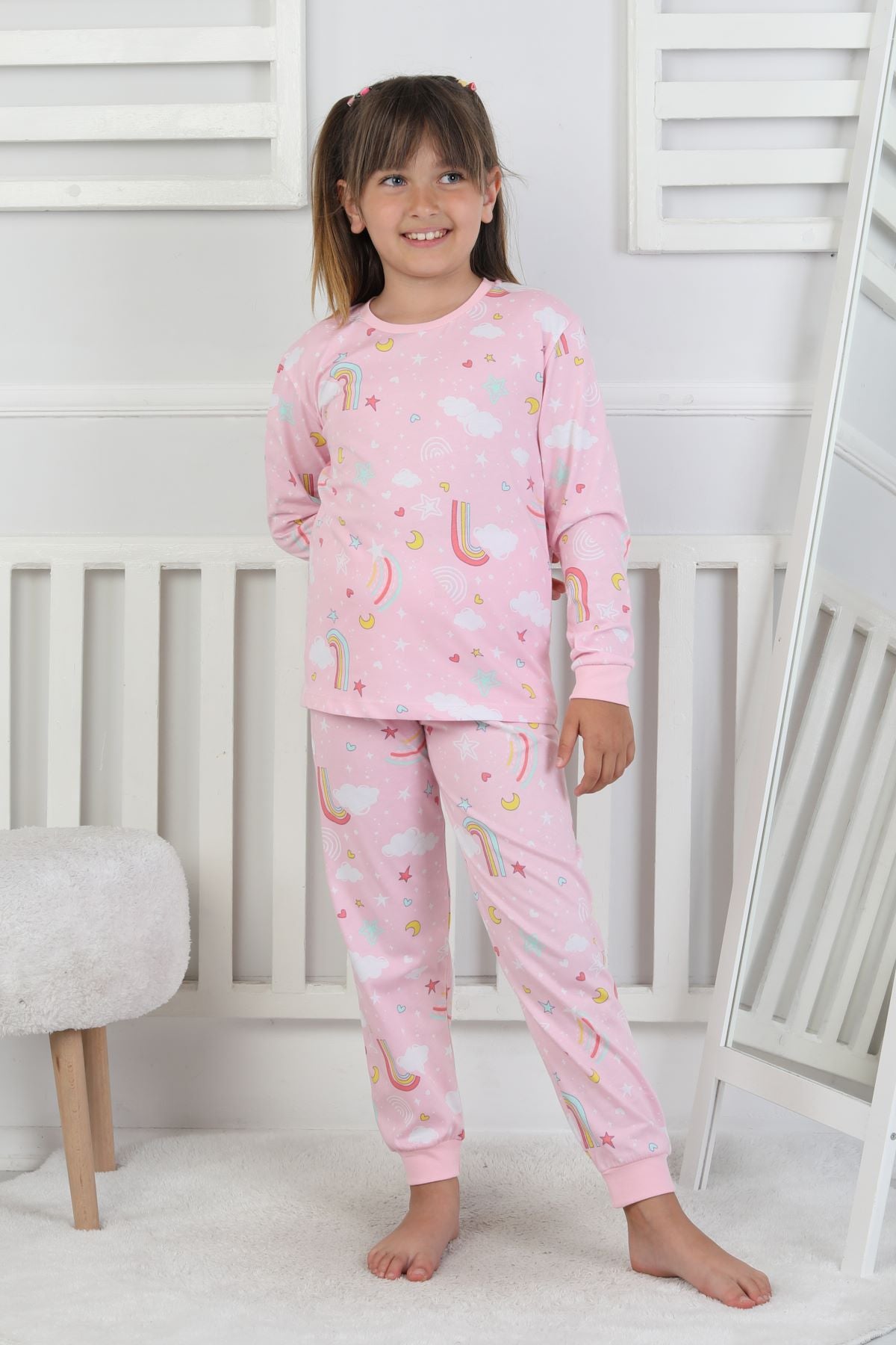 Cute Dreams Pattern Uzun Kollu Kız Çocuk Pijama Takımı