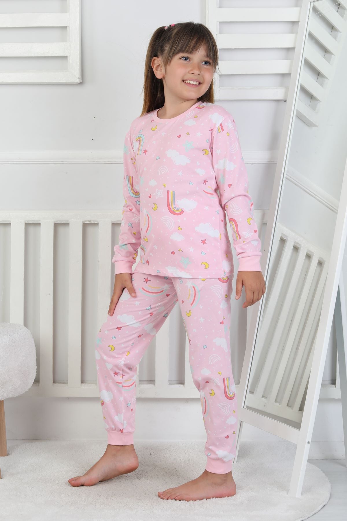 Cute Dreams Pattern Uzun Kollu Kız Çocuk Pijama Takımı