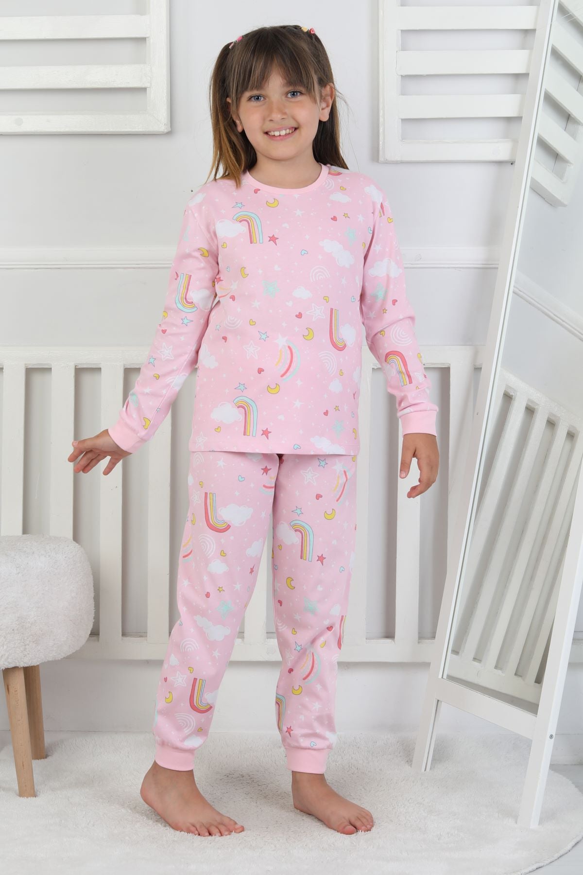 Cute Dreams Pattern Uzun Kollu Kız Çocuk Pijama Takımı