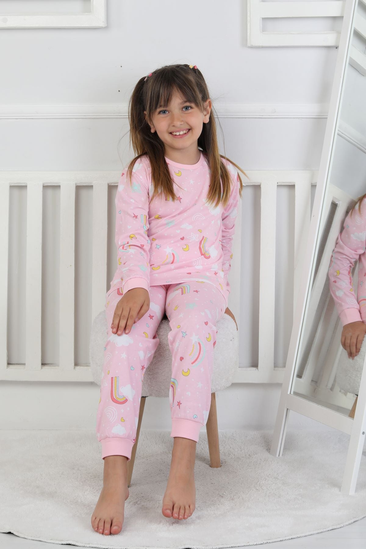 Cute Dreams Pattern Uzun Kollu Kız Çocuk Pijama Takımı
