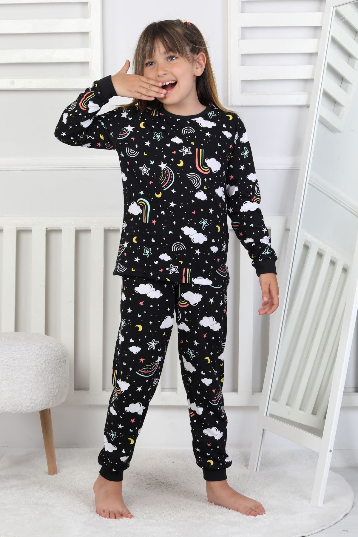 Cute Dreams Pattern Uzun Kollu Kız Çocuk Pijama Takımı