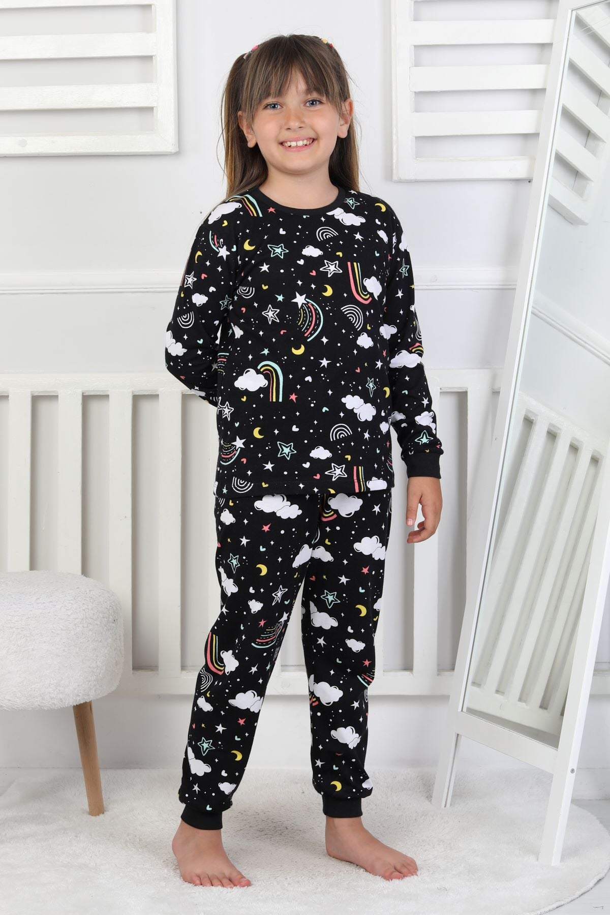 Cute Dreams Pattern Uzun Kollu Kız Çocuk Pijama Takımı