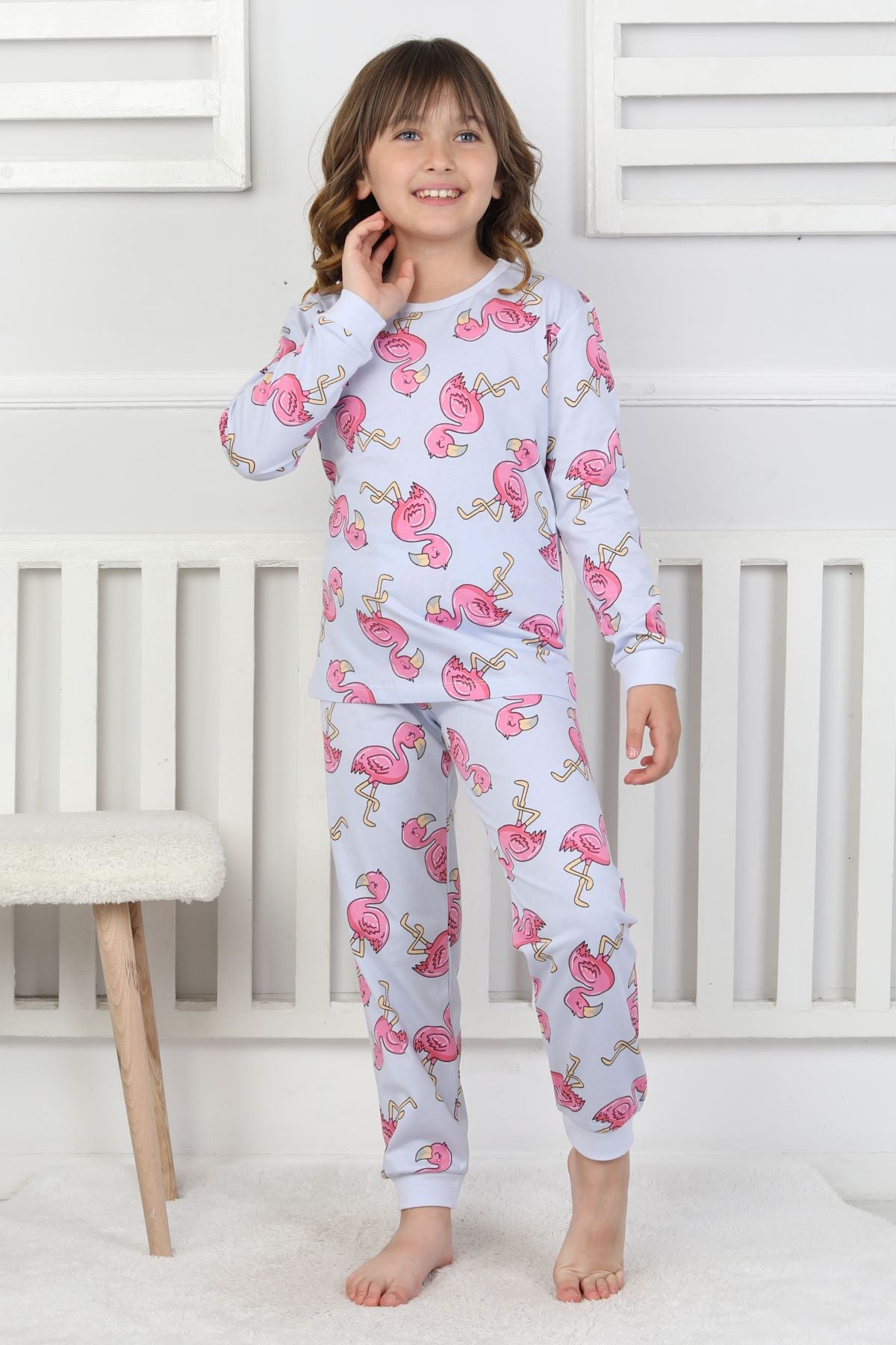 Cute Flamingo Desenli Kız Çocuk Pijama Takımı