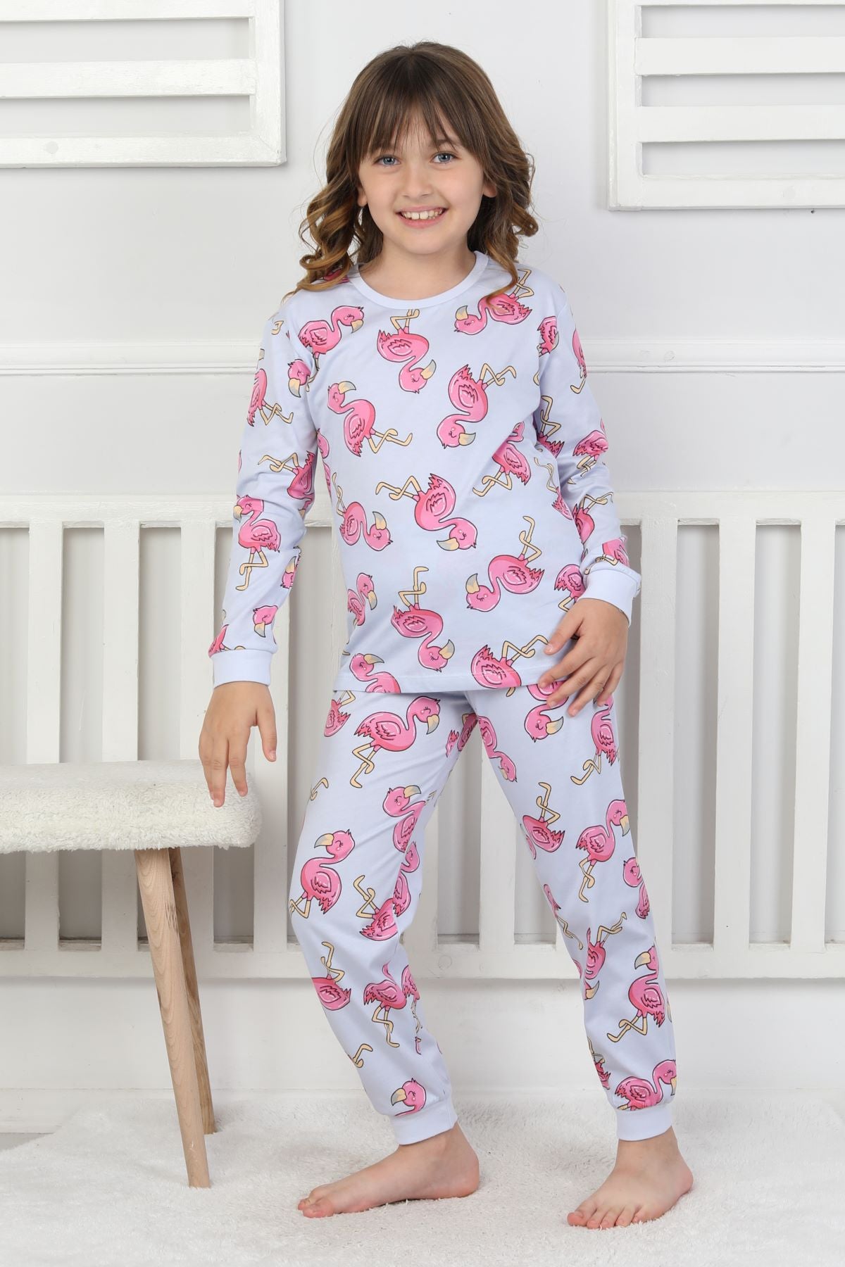 Cute Flamingo Desenli Kız Çocuk Pijama Takımı