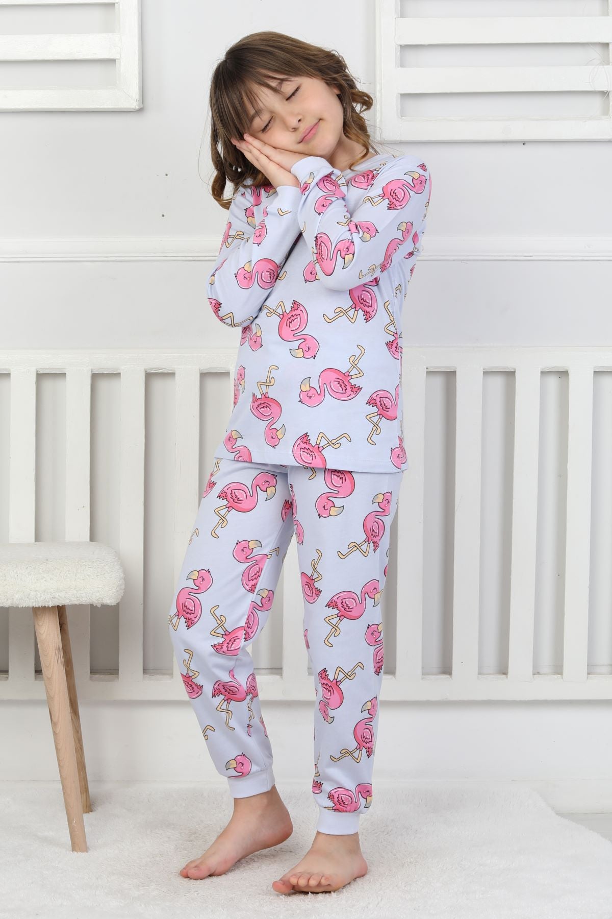 Cute Flamingo Desenli Kız Çocuk Pijama Takımı