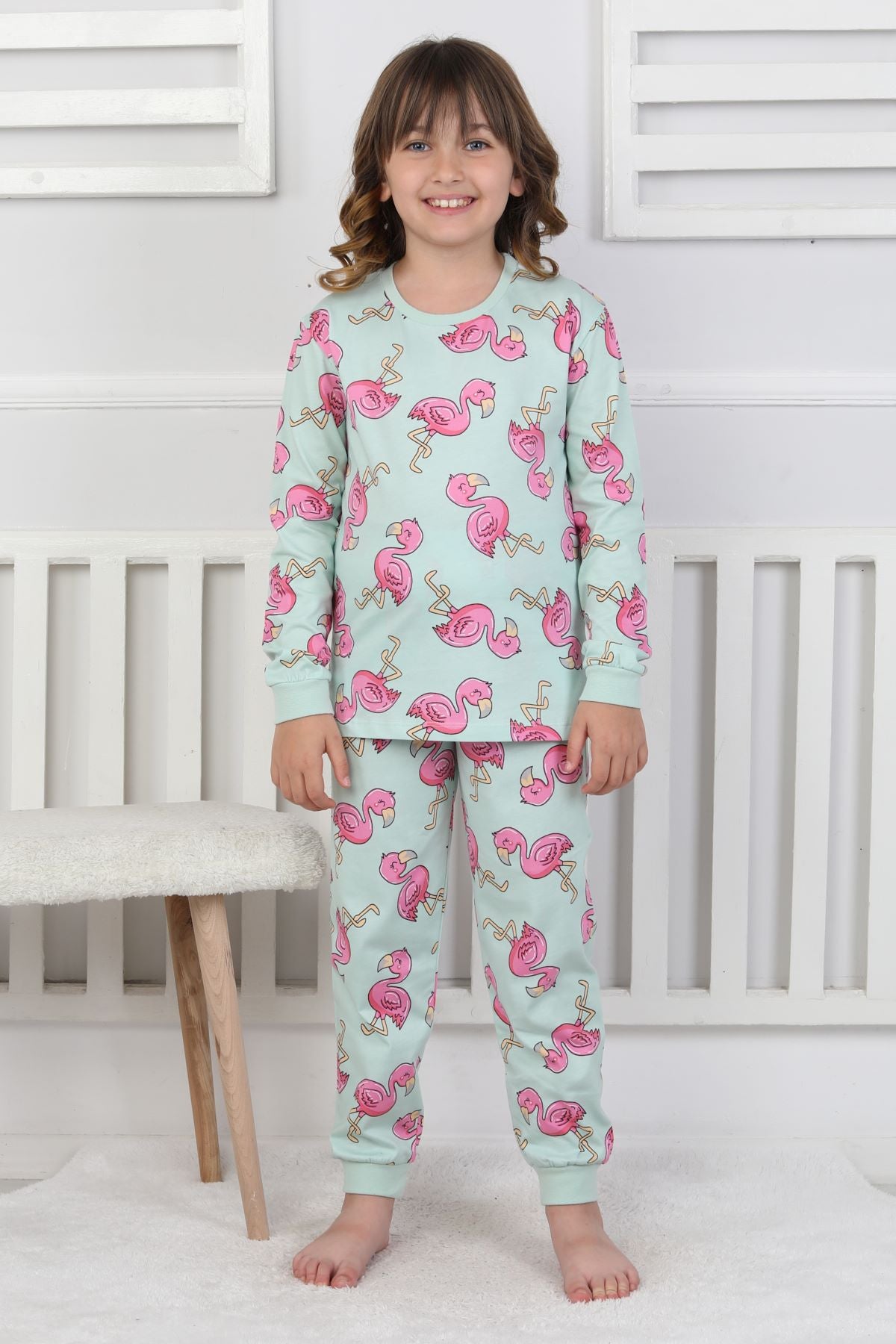 Cute Flamingo Desenli Kız Çocuk Pijama Takımı
