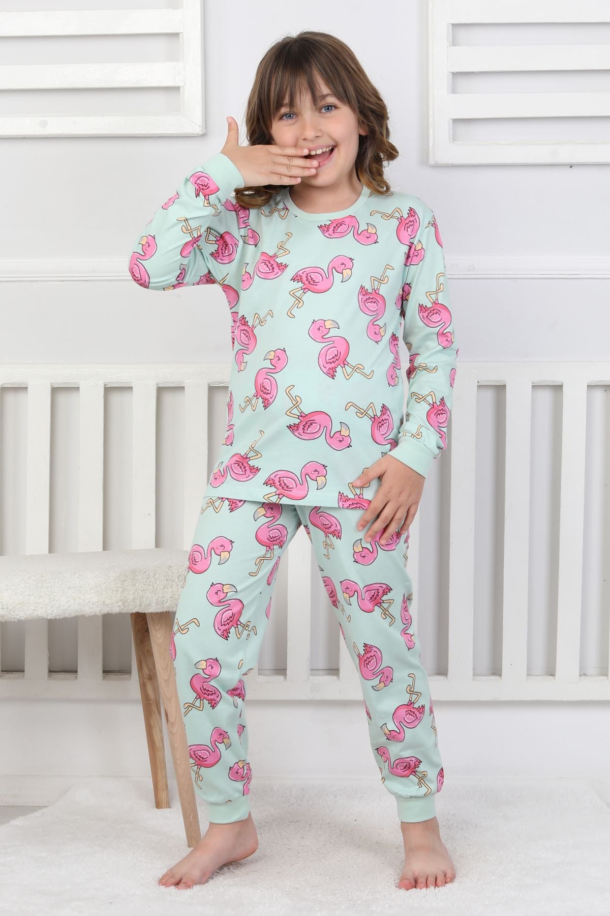 Cute Flamingo Desenli Kız Çocuk Pijama Takımı