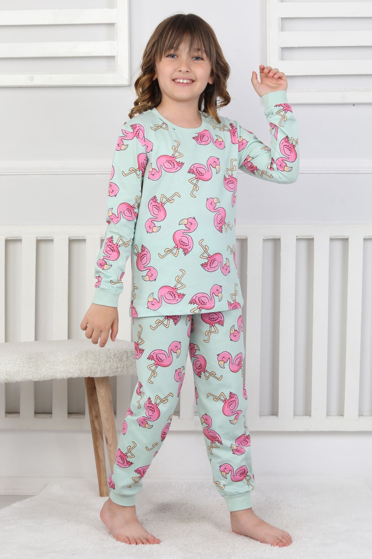 Cute Flamingo Desenli Kız Çocuk Pijama Takımı