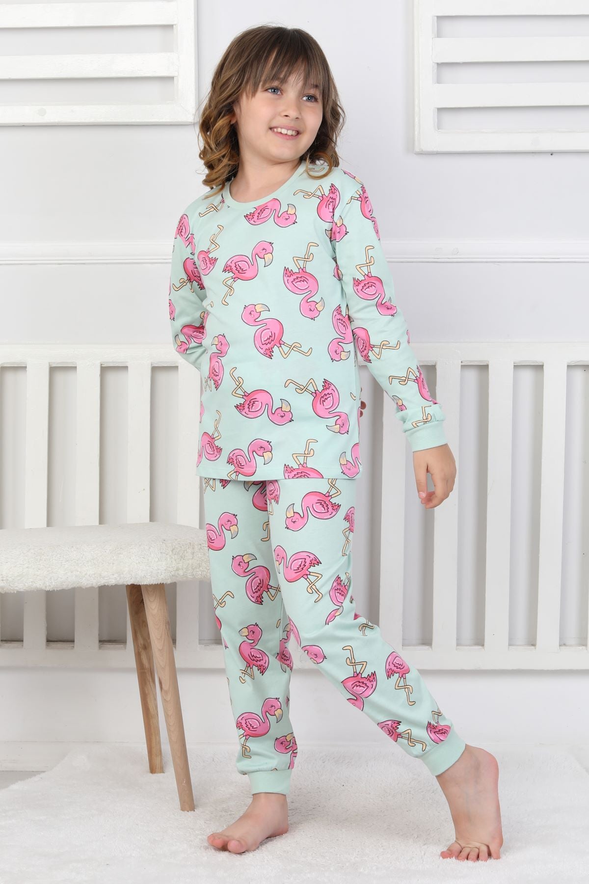 Cute Flamingo Desenli Kız Çocuk Pijama Takımı