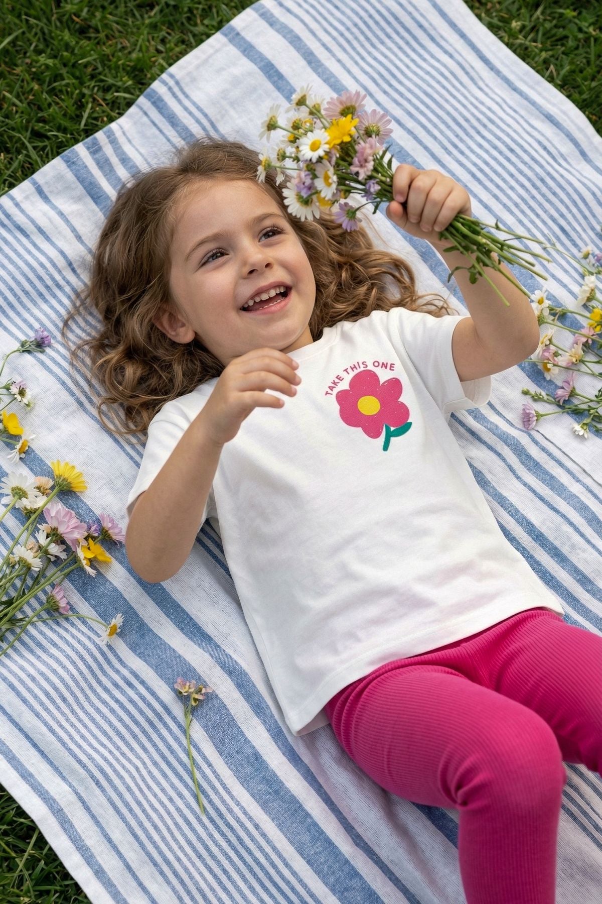 Cute Flower Baskılı Kız Çocuk Tayt Takım Pembe