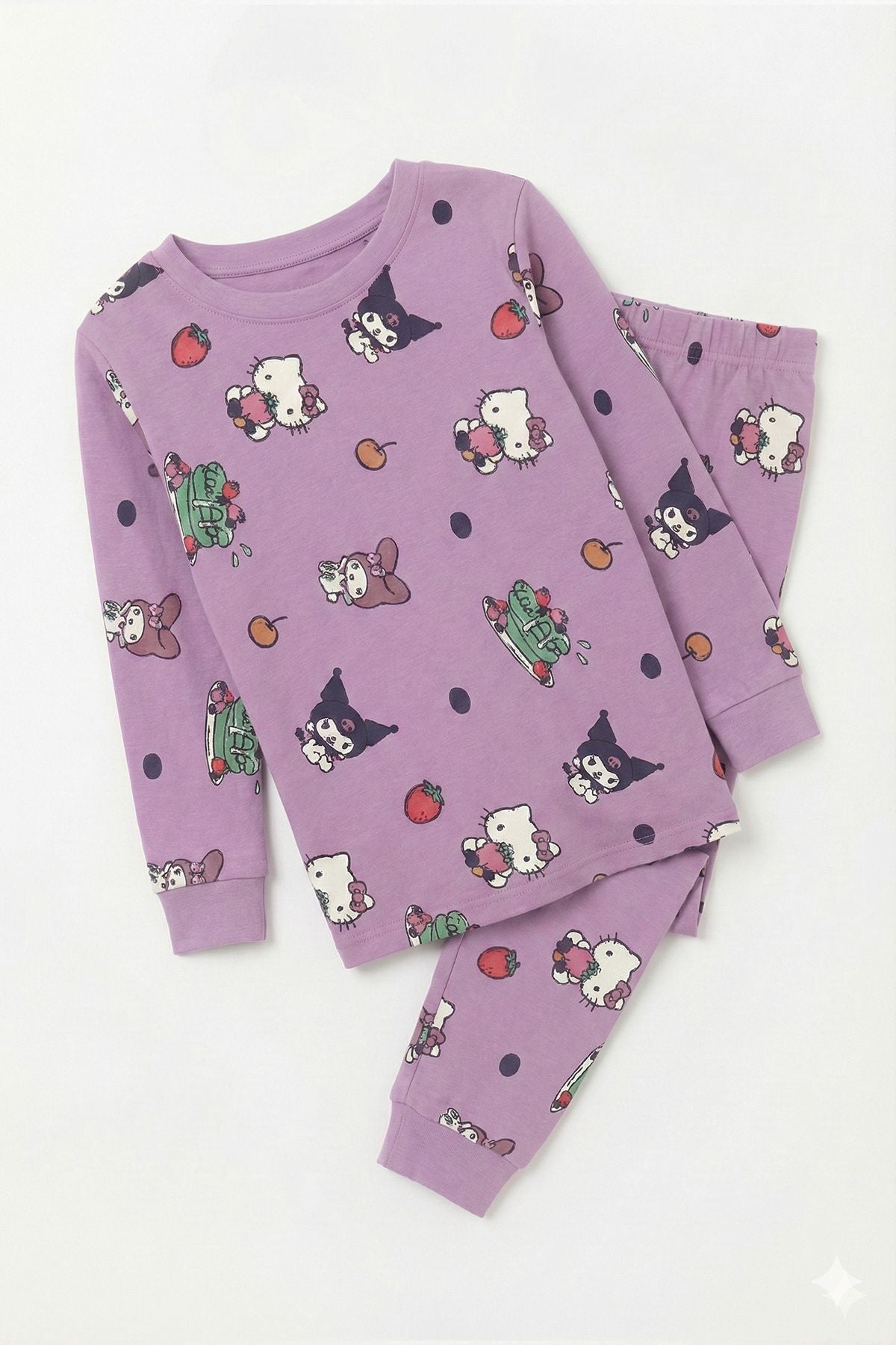 Cute Hello Kitty Ve Kuromi Desenli Kız Çocuk Pijama Takımı