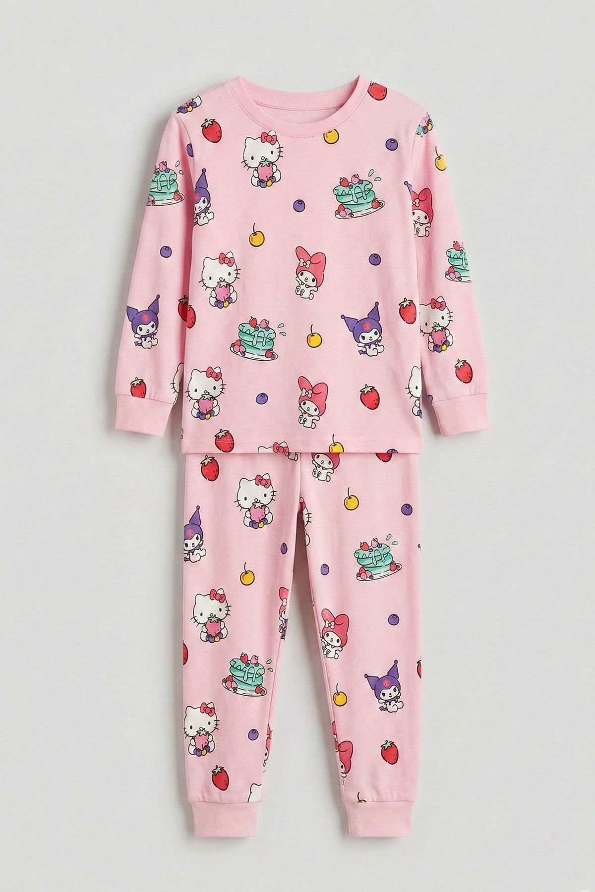Cute Hello Kitty Ve Kuromi Desenli Kız Çocuk Pijama Takımı
