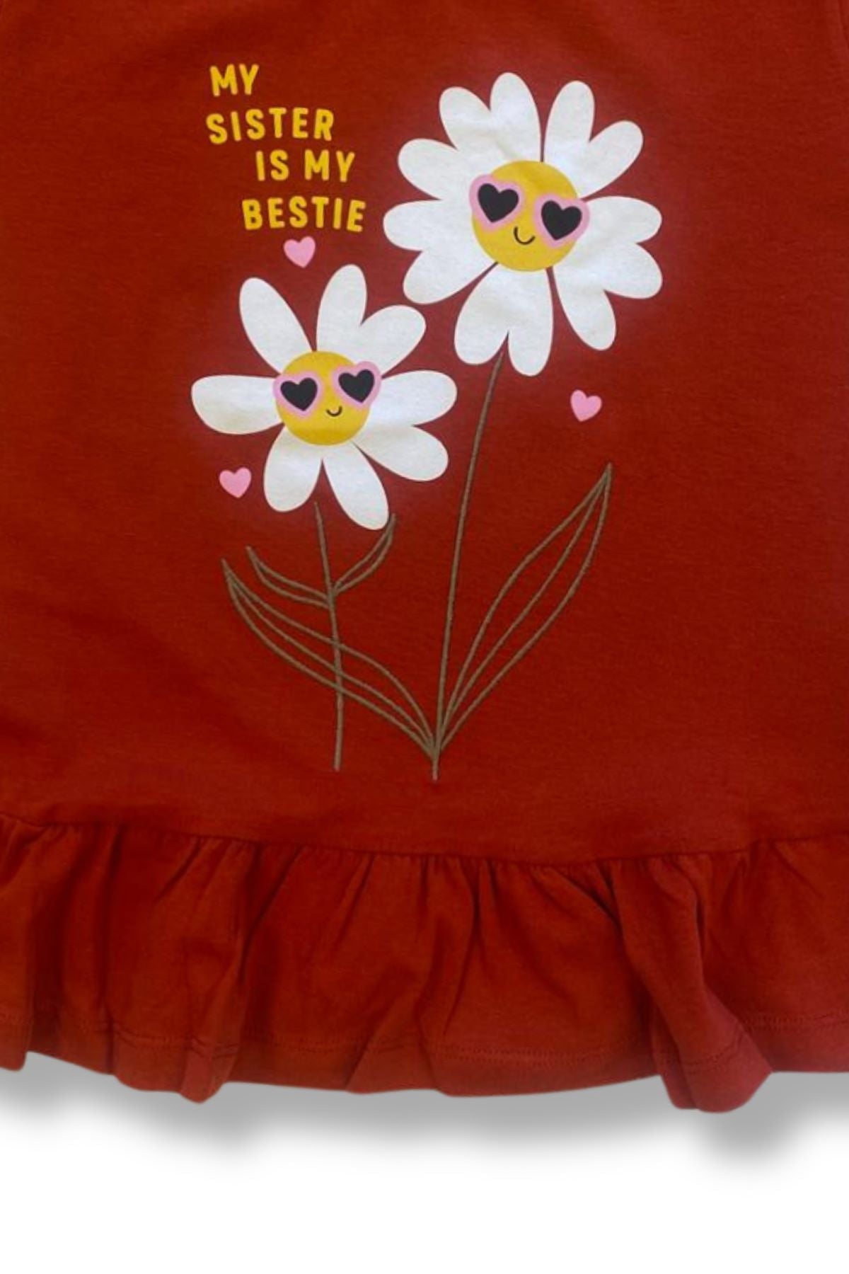 Cute My Sister İs My Bestie Baskılı Papatya T-Shirt