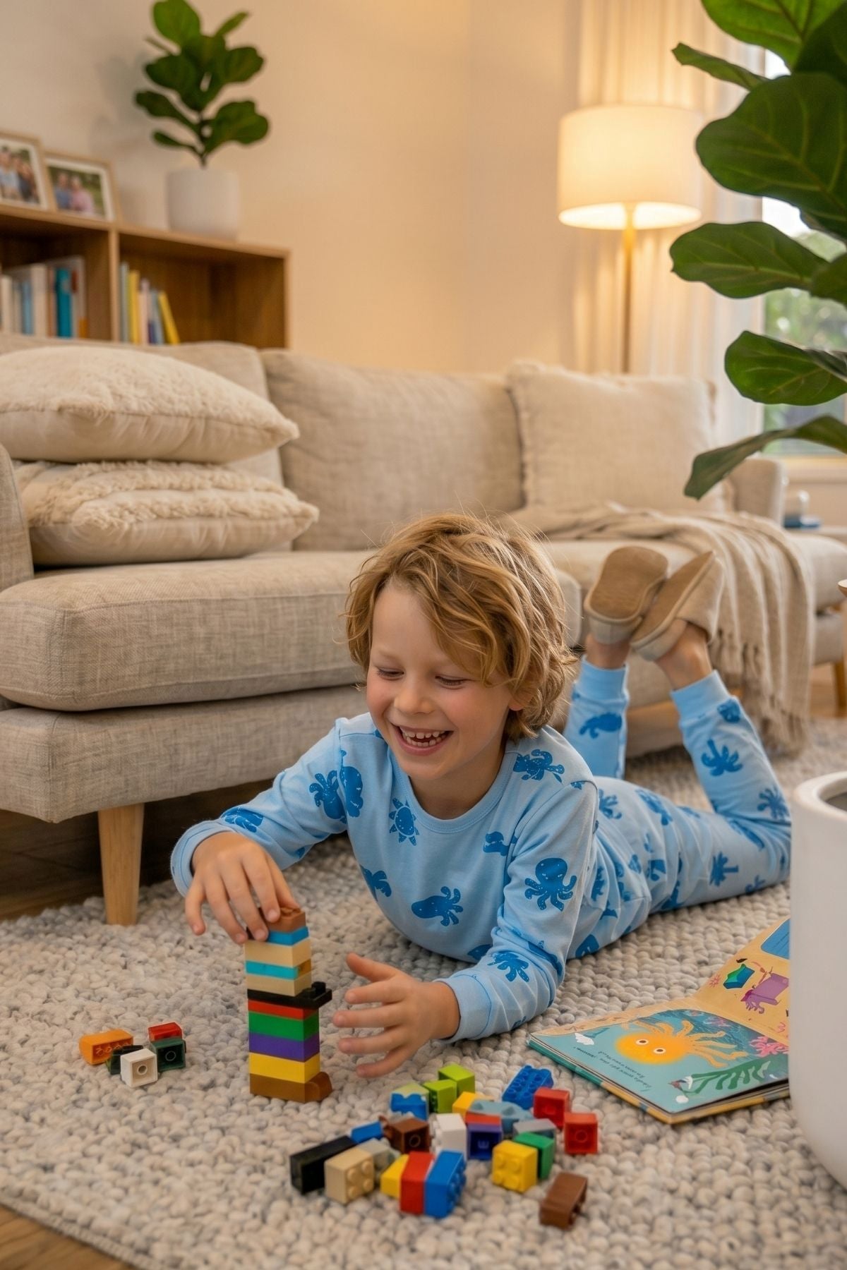 Deniz Temalı Mavi Renk %100 Pamuk Erkek Çocuk Pijama Takımı