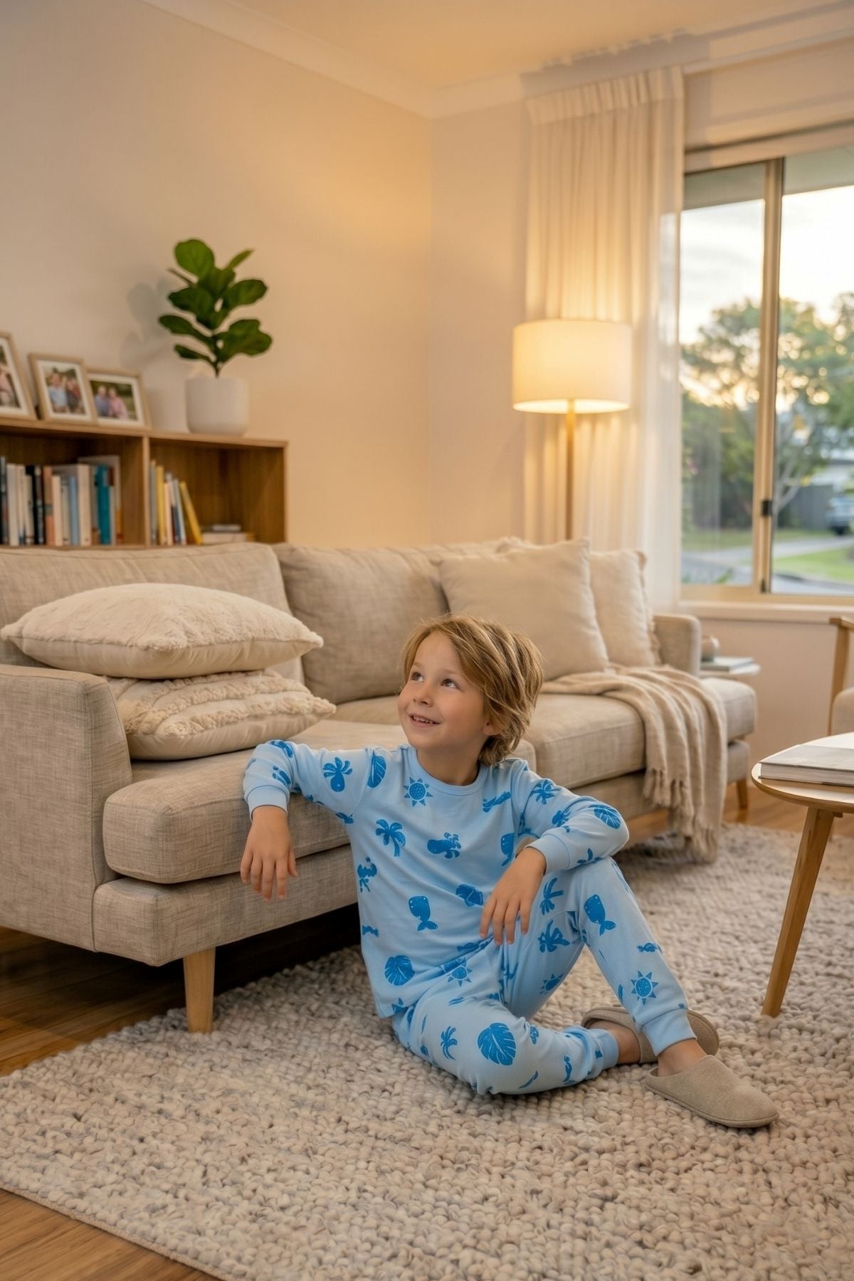 Deniz Temalı Mavi Renk %100 Pamuk Erkek Çocuk Pijama Takımı