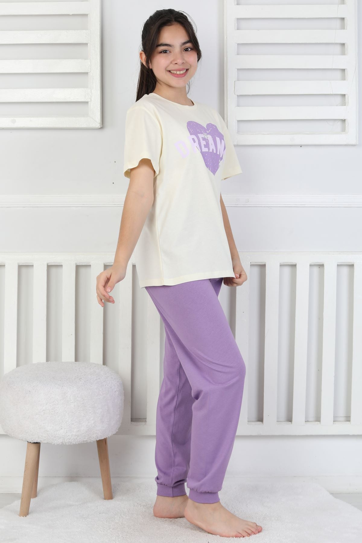 Dreamer Kalp Baskılı Kız Çocuk Pijama Takımı