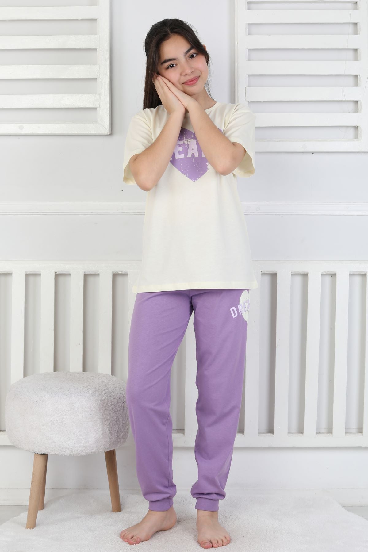 Dreamer Kalp Baskılı Kız Çocuk Pijama Takımı