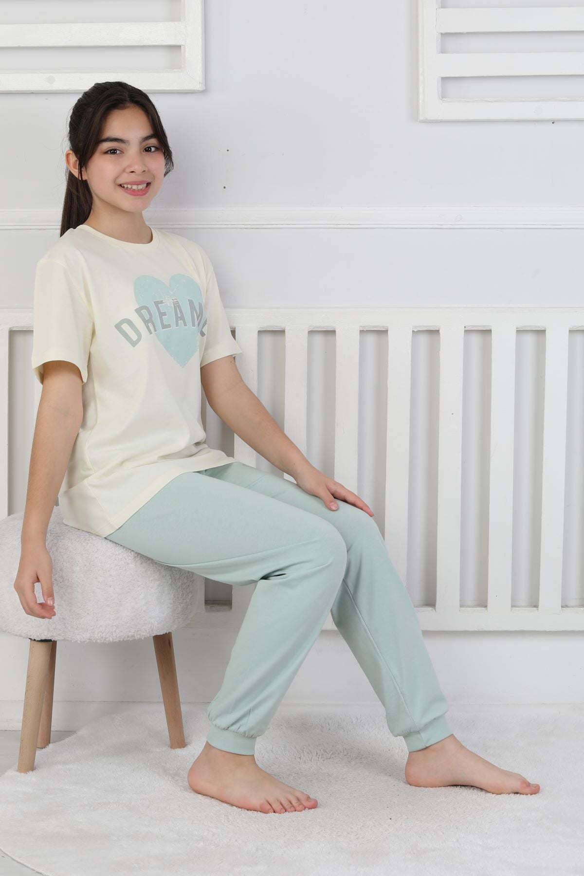 Dreamer Kalp Baskılı Kız Çocuk Pijama Takımı