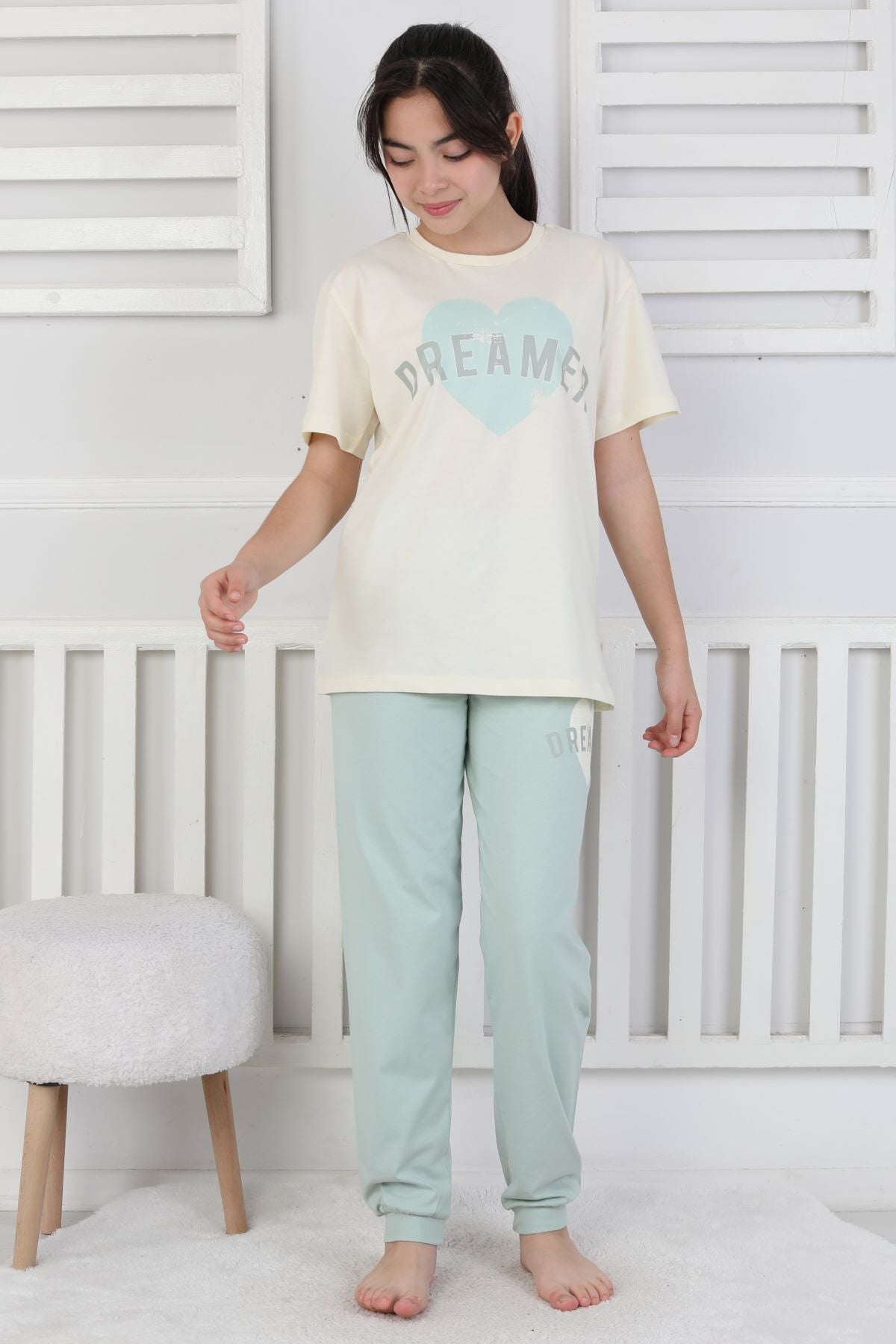 Dreamer Kalp Baskılı Kız Çocuk Pijama Takımı