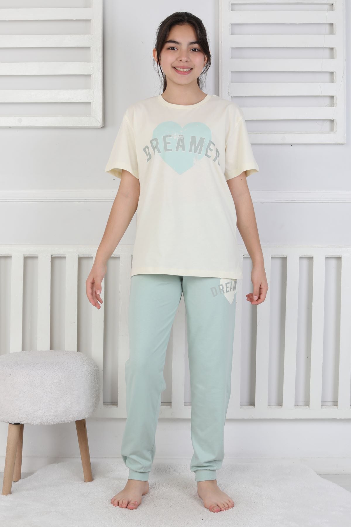 Dreamer Kalp Baskılı Kız Çocuk Pijama Takımı
