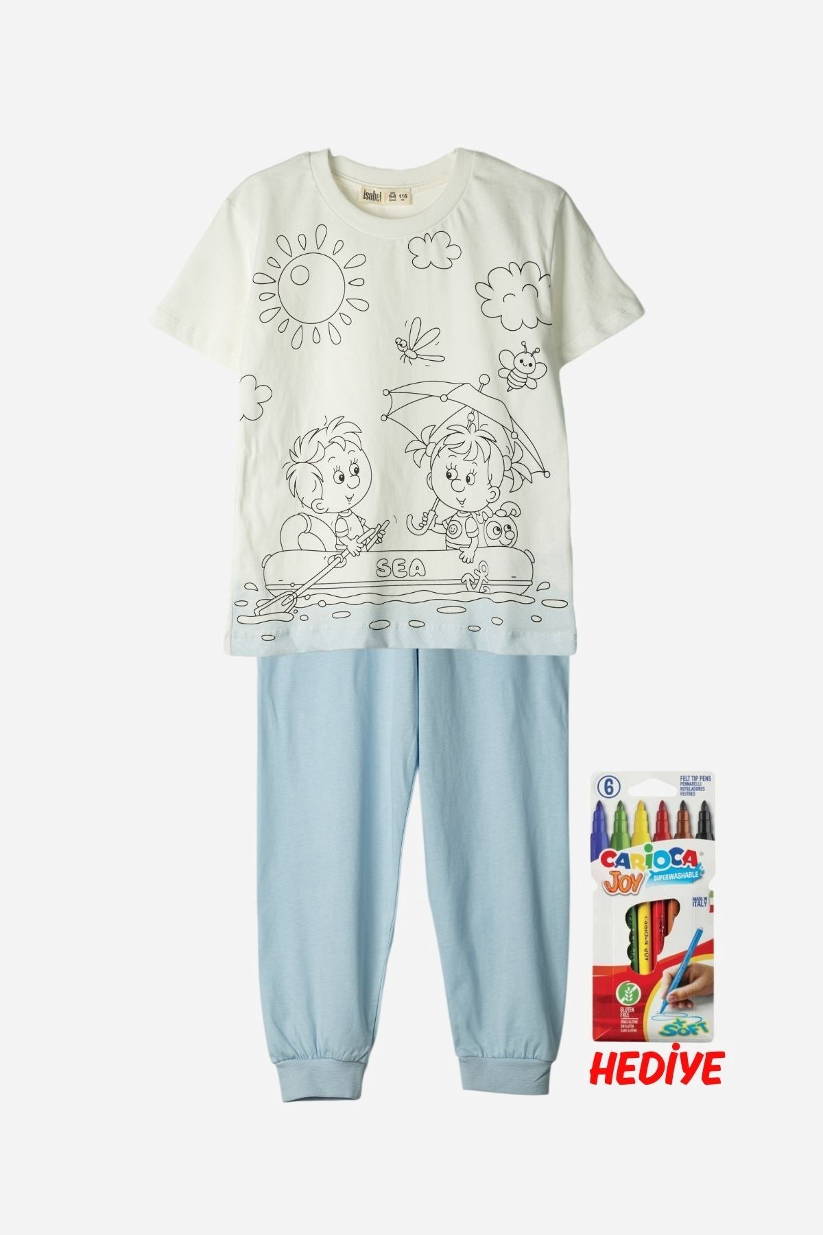 Boyanabilir Çocuk Pijama Takımı - 6'lı Kalem Hediyeli