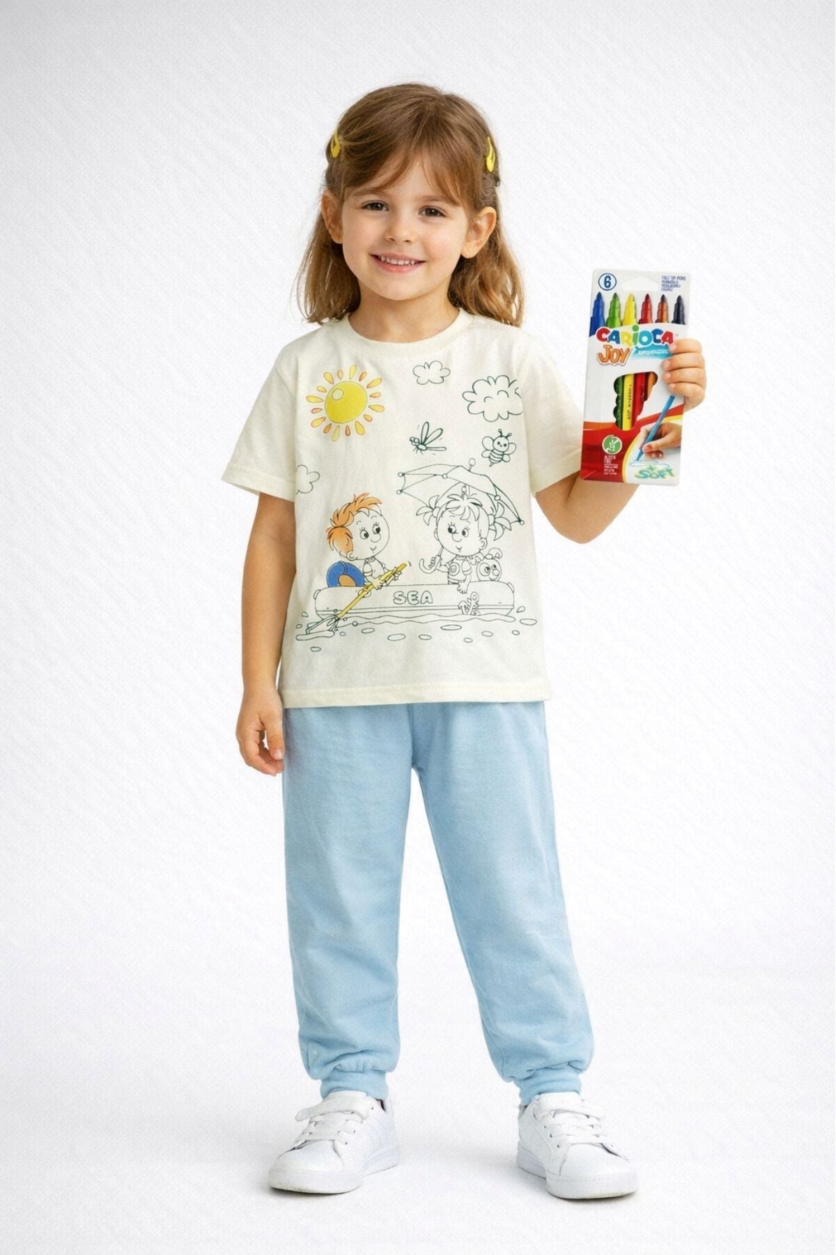 Boyanabilir Çocuk Pijama Takımı - 6'lı Kalem Hediyeli