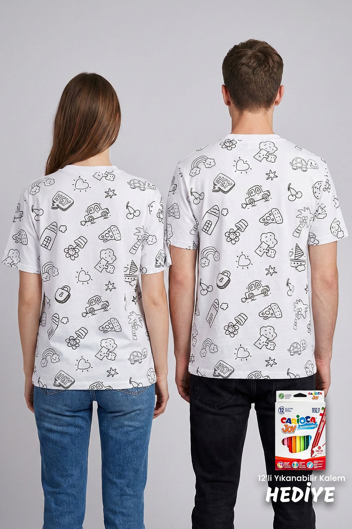 En Sevimli Figürleri Özel Kalemi ile BOYANABİLİR Yetişkin T-Shirt (Yıkama Sonrası Leke Bırakmaz)