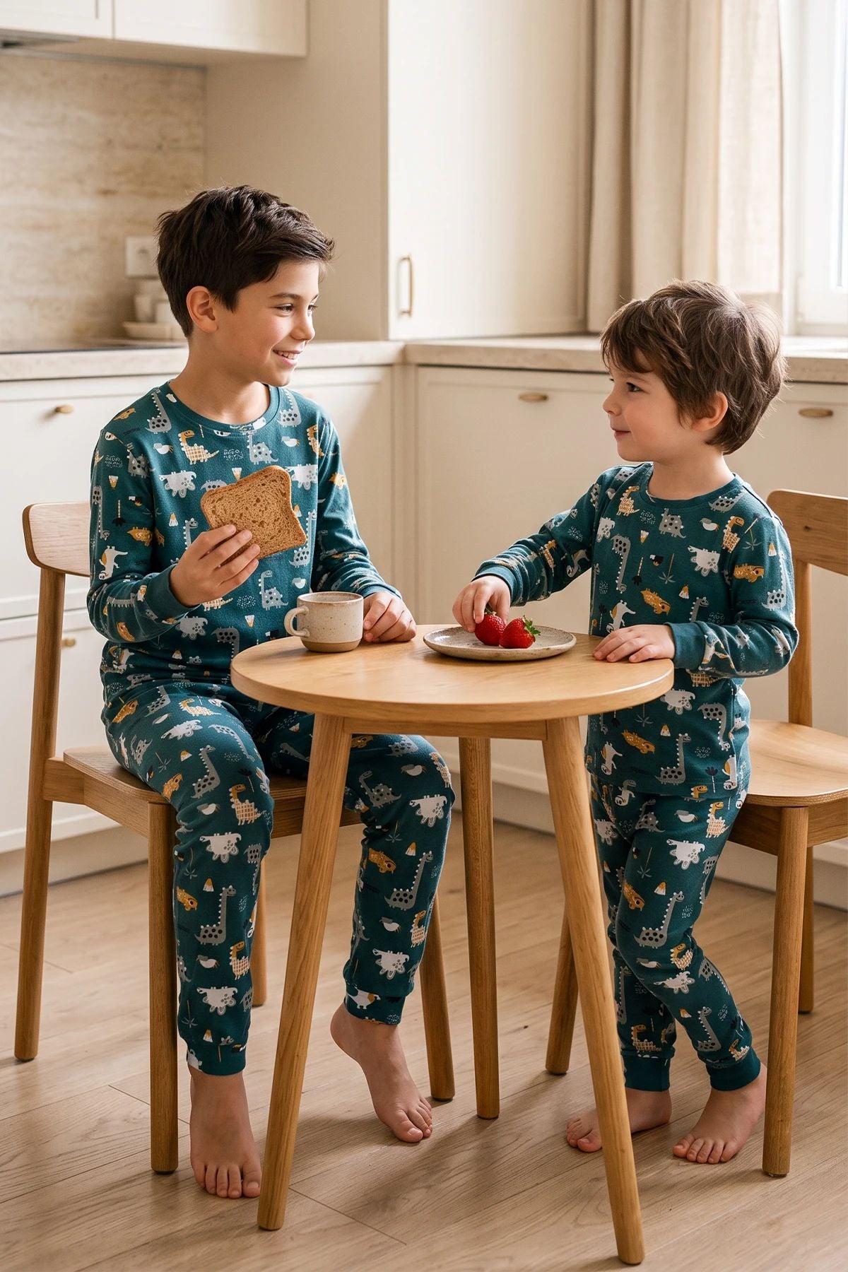 Erkek Çocuk %100 Pamuk Süprem Kumaş Uzun Kollu Mevsimlik Pijama Takımı