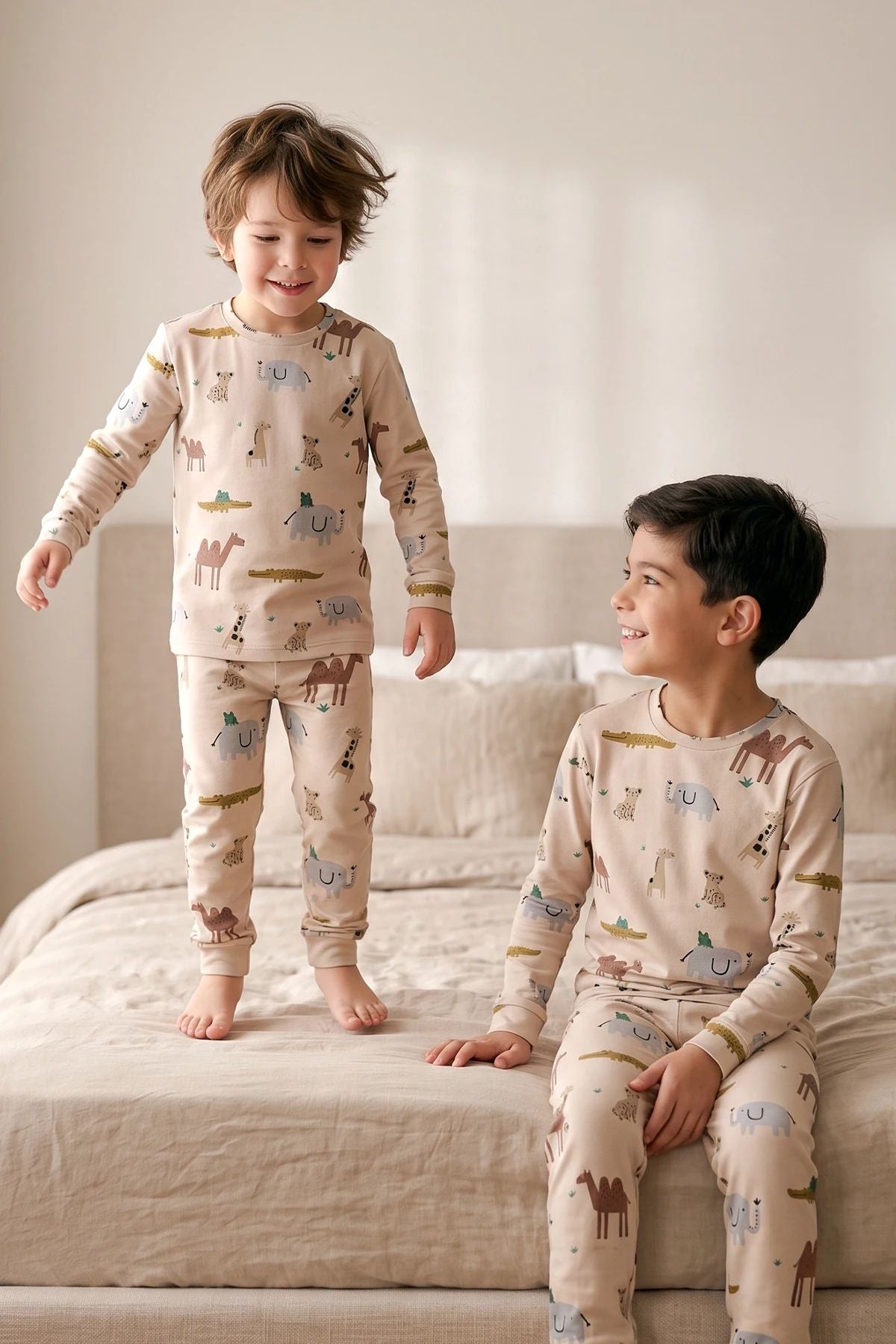 Erkek Çocuk %100 Pamuk Süprem Kumaş Uzun Kollu Mevsimlik Pijama Takımı