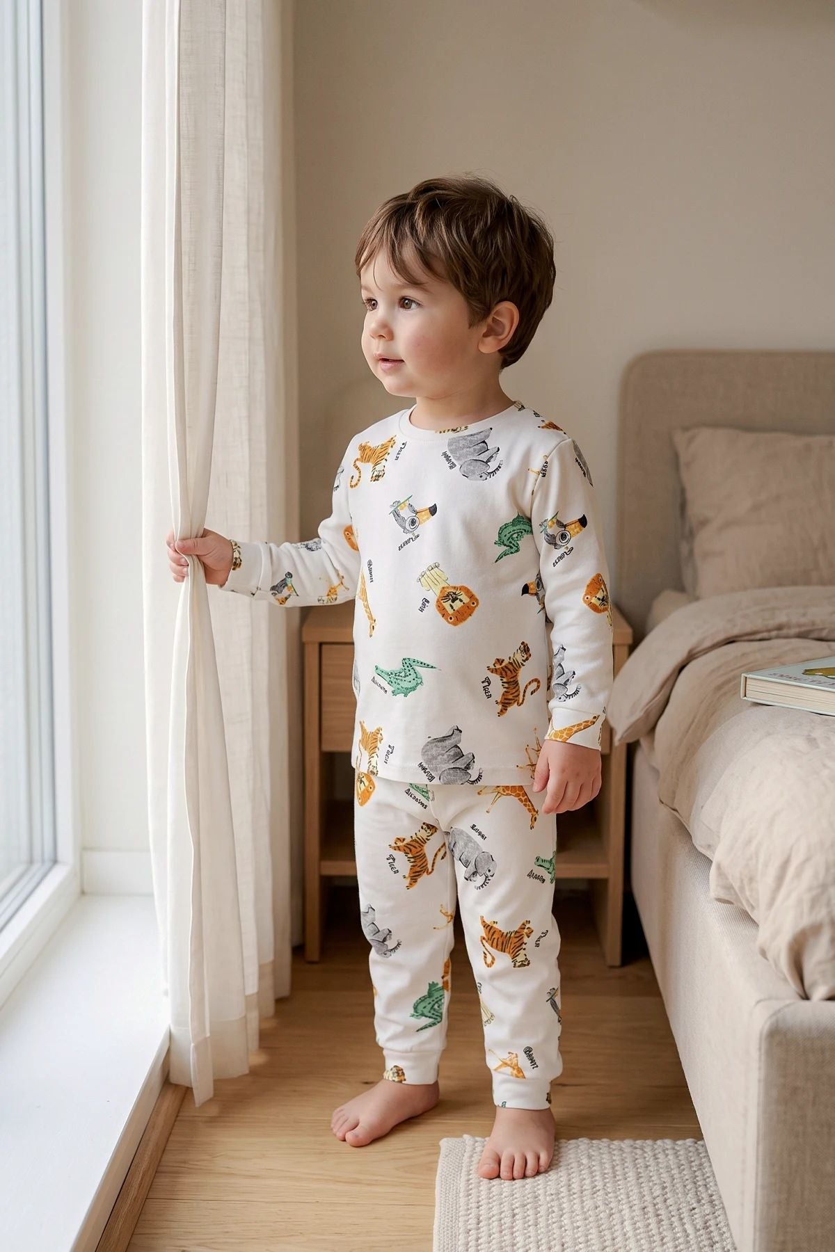 Erkek Çocuk %100 Pamuk Süprem Kumaş Uzun Kollu Mevsimlik Pijama Takımı