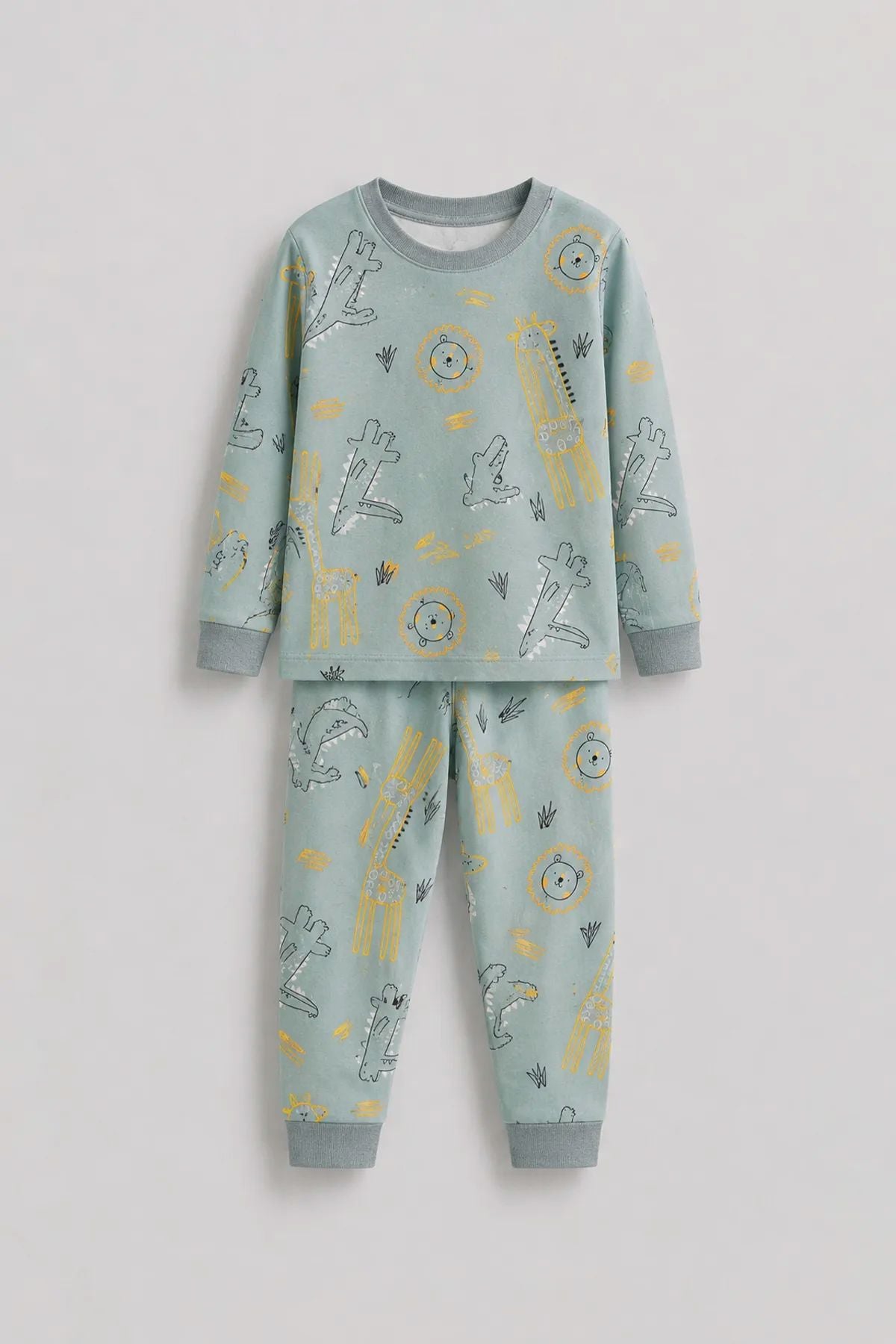 Erkek Çocuk Dinozor ve Safari Hayvanları Desenli Uzun Kollu Alt Üst Pijama Takımı