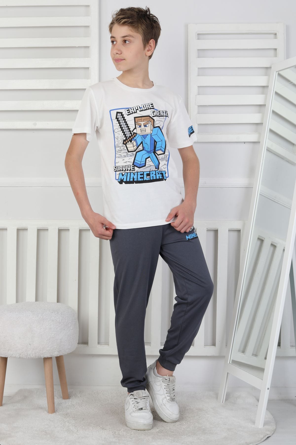 Explore Create Desenli Erkek Çocuk Süprem Kısa Kollu Pijama Takımı