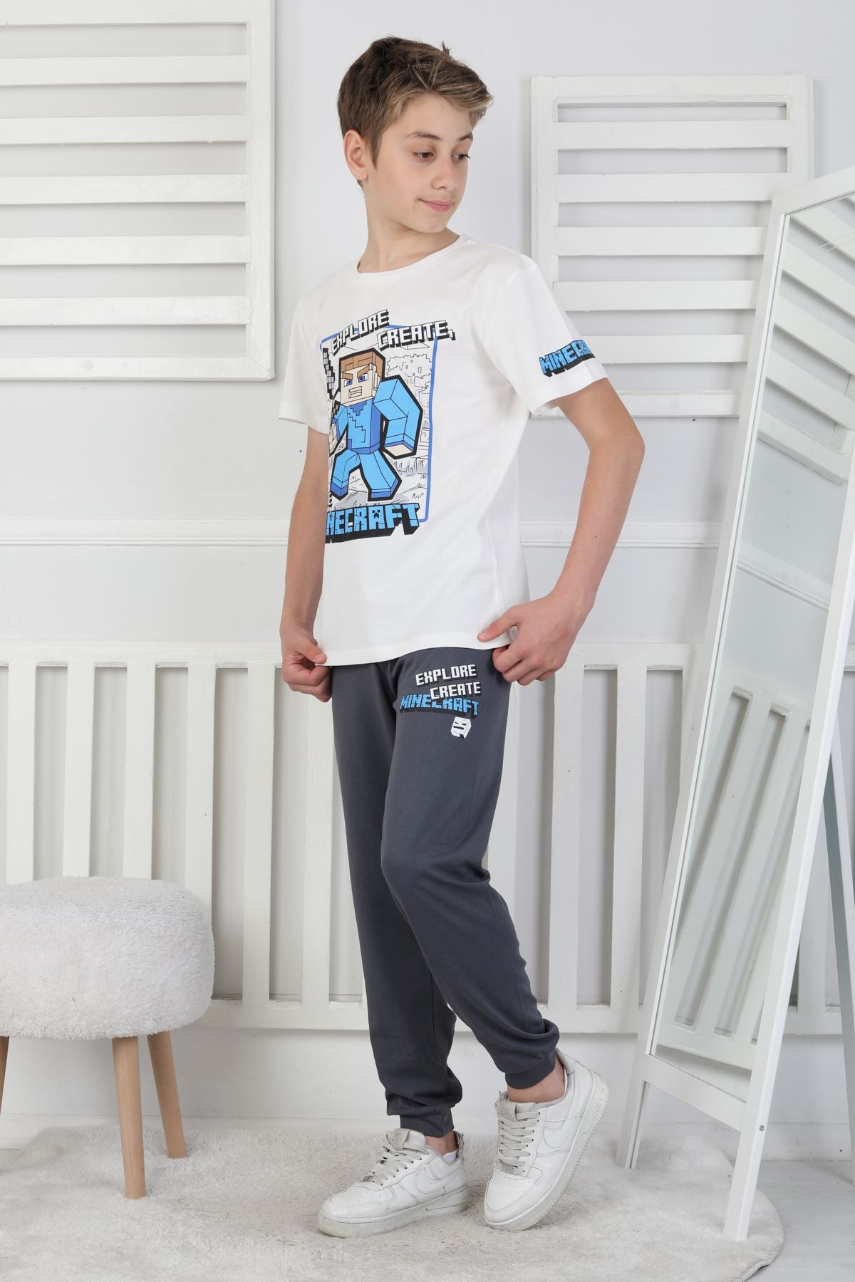 Explore Create Desenli Erkek Çocuk Süprem Kısa Kollu Pijama Takımı