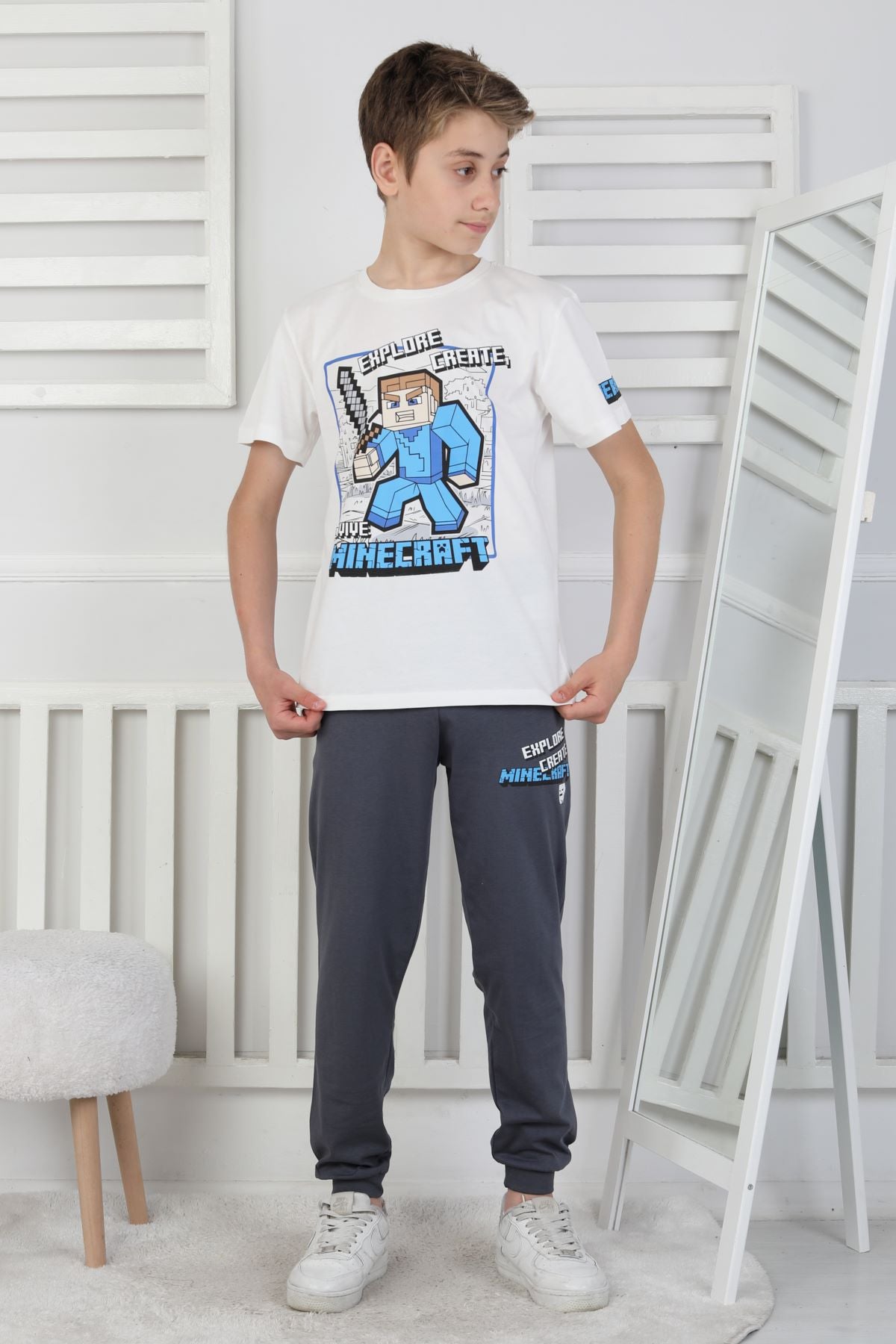 Explore Create Desenli Erkek Çocuk Süprem Kısa Kollu Pijama Takımı