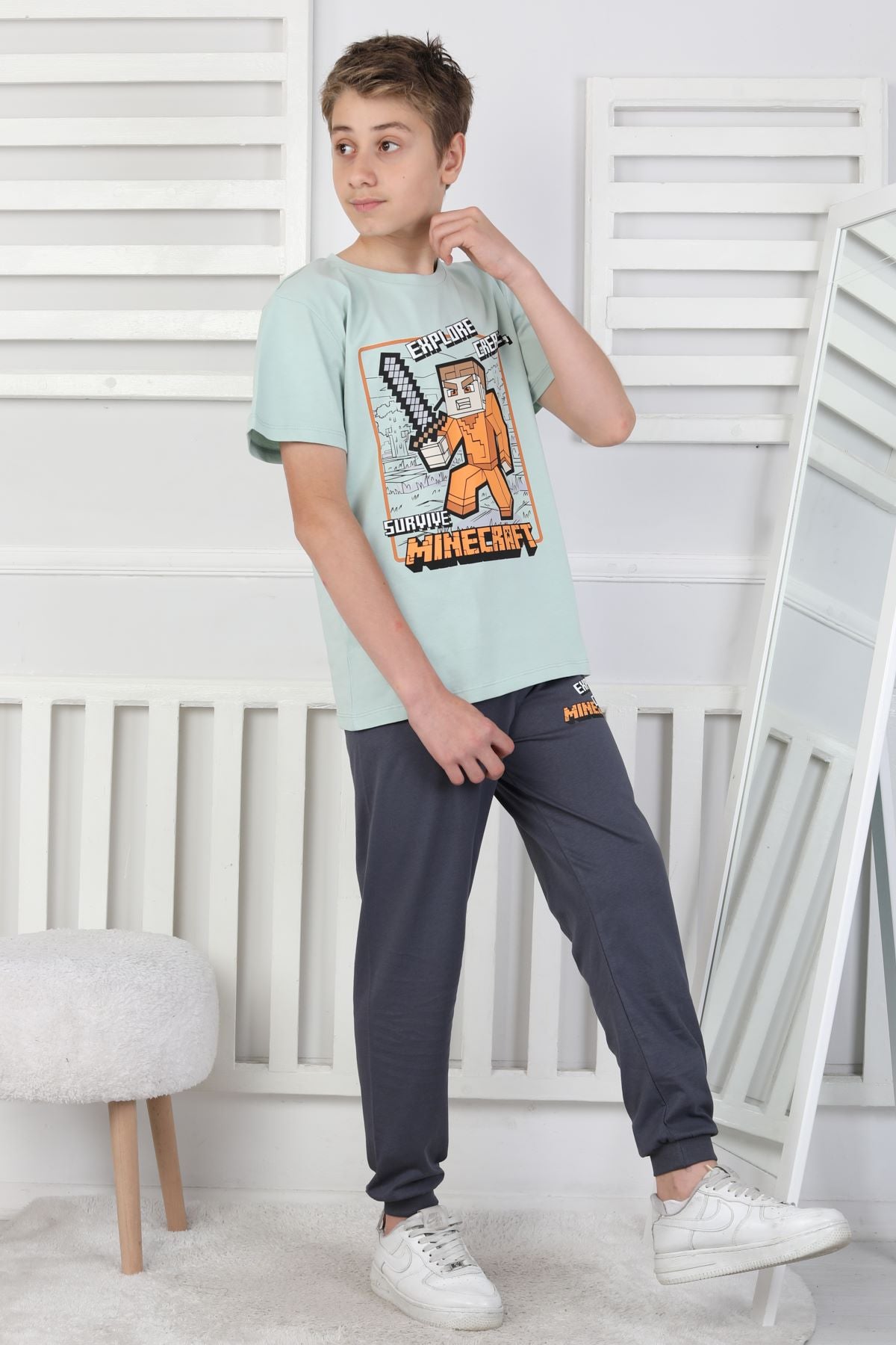 Explore Create Desenli Erkek Çocuk Süprem Kısa Kollu Pijama Takımı