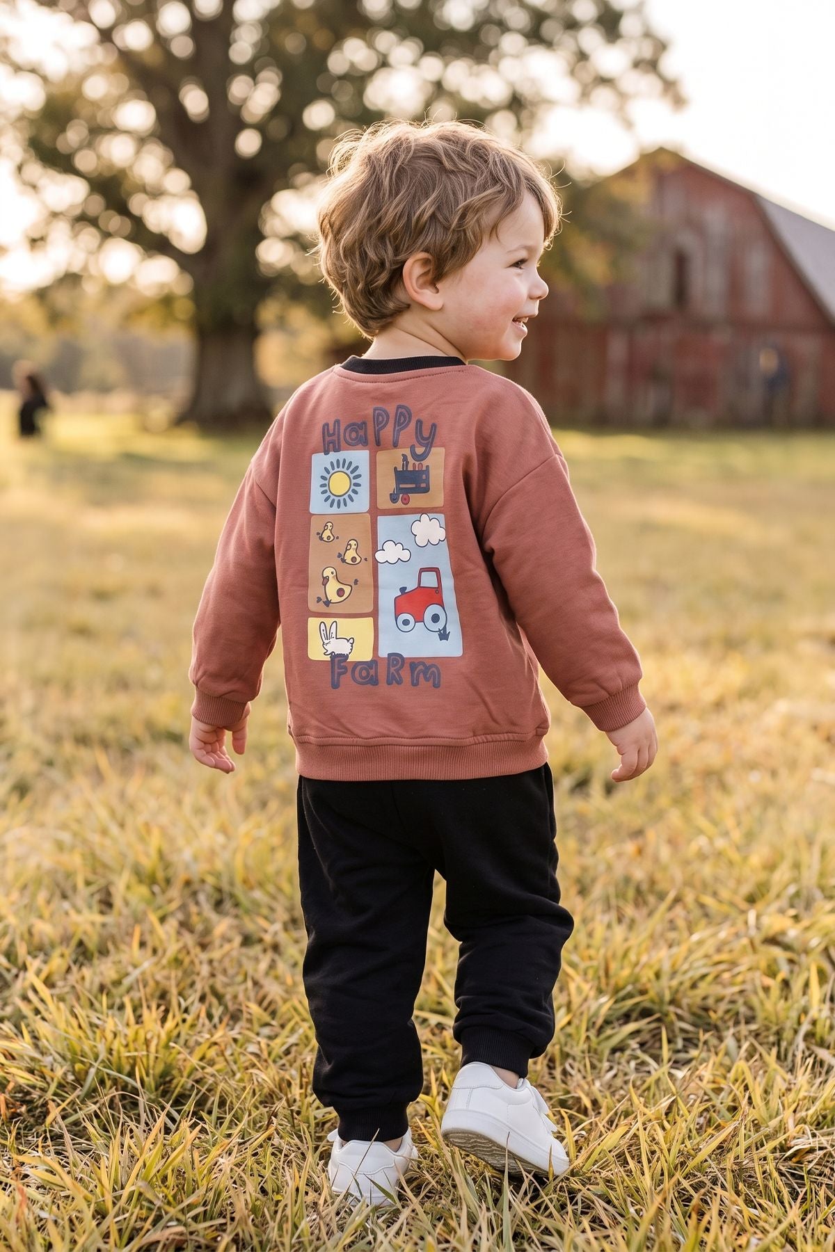 Happy Farm Baskılı Erkek Bebek Sweatshirt Eşofman Alt Üst Takım