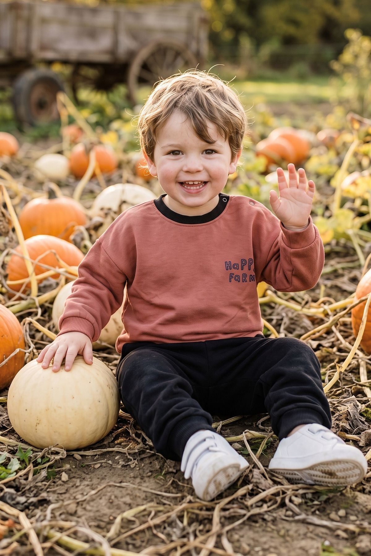 Happy Farm Baskılı Erkek Bebek Sweatshirt Eşofman Alt Üst Takım