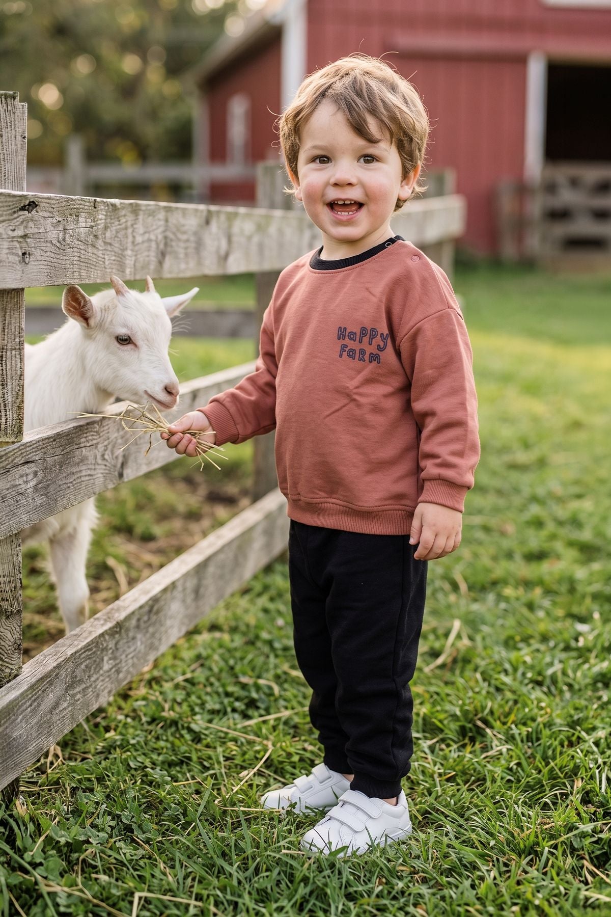 Happy Farm Baskılı Erkek Bebek Sweatshirt Eşofman Alt Üst Takım