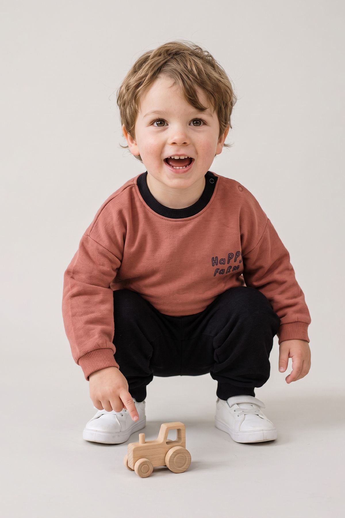 Happy Farm Baskılı Erkek Bebek Sweatshirt Eşofman Alt Üst Takım